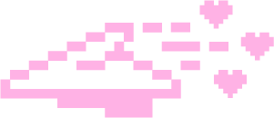 Pixelgrafik eines pinken Papierfliegers, begleitet von drei schwebenden pinken Pixel-Herzen.